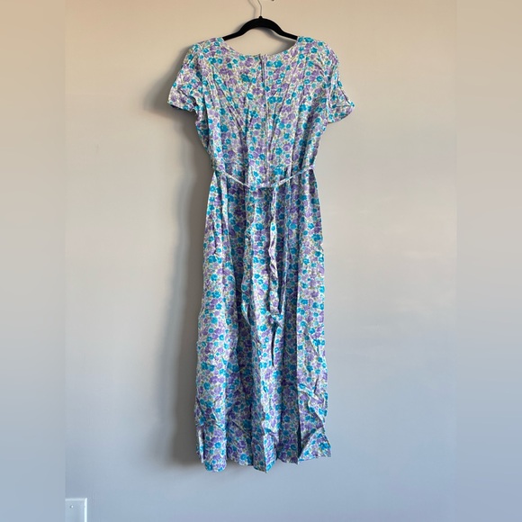 Vintage 90s Erika Purple Blue Floral Sweetheart Cottagecore Spring Maxi Dress - Picture 2 of 5